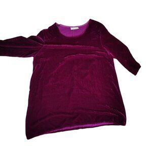 Bryn Walker Medium Purple Velvet Top Shirt, 3/4 Sleeve Rayon Silk Blend Oversize